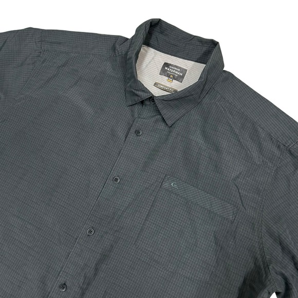 Quiksilver Waterman Shirt Mens 3XL Gray Plaid Short Sleeve Button Up Comfort Fit - Picture 1 of 10